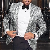 cheap Blazer&amp;Jacket-Men&#039;s Sequins Blazer Fashion Disco Blazer Jacket Blazer Plus Size Regular Tailored Fit Single Breasted One-button Silver Gold