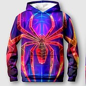 billiga Pojkens 3D-djur-Pojkar 3D SPIDER Huvtröja &amp; träningsbyxor Set Set Långärmad 3d-utskrivning Höst Vinter Aktiv Mode Häftig Barn 3-12 år Utomhus Semester Gata Normal