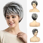 baratos peruca mais velha-perucas curtas encaracoladas com corte pixie com parte lateral franja perucas gradientes cinza para mulheres brancas ombre peruca de cabelo preto a cinza textura bagunçada em camadas peruca de corte