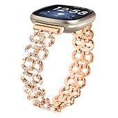 baratos Pulseiras de relógio Fitbit-Pulseira de Smartwatch Compatível com Fitbit Versa 4, Sense 2, Versa 3, Sense Aço Inoxidável Relógio inteligente Alça Feminino Purpurina Cristal Pulseira de joias Substituição Pulseira