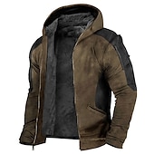 baratos camisolas de lã-Homens Moletom com zíper Full Zip Hoodie Casaco com capuz Jaqueta de suor Fuzzy Sherpa Azul Verde Escuro Marron Com Capuz Bloco de cor Zip Up Desportos e Ar livre Diário Feriado Poliéster Roupa de