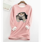 levne Mikiny a mikiny-dámská mikina plus size pulovr kočka street ležérní teddy sherpa fleece kulatý výstřih top s dlouhým rukávem mikroelastický pad &amp;amp; zimní comfrt prodyšná měkká tkanina