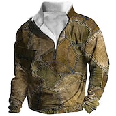 voordelige 3D-sweatshirts voor heren-Voor heren Grafisch Lapwerk Denim Sweatshirts Sweatshirt Sweatshirt met rits Lange mouw Trui Kwart ritssluiting Dagelijks Basic Casual 3D-afdrukken Vakantie Feestdagen Uitgaan Afdrukken Fleece Herfst