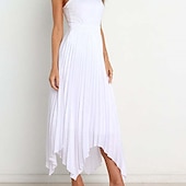 preiswerte Schlichte Röcke-Damen Rock Schaukel Langer Rock Elegant Modisch Maxi Hoher Taillenbund Röcke Einfarbig Gefaltet Asymmetrischer Saum Party Strasse Schwarz Weiß Wein Dunkelgrün Frühling Sommer Satin