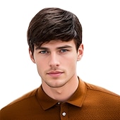 Недорогие Мужские парики-Мужской коричневый парик, короткие волнистые парики для мужчин, парик из натуральных синтетических волос для мужчин, мужчин, парней, косплей, аниме, костюм для вечеринки, аниме