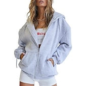 baratos jaqueta com capuz-Moletom Moletom com zíper Pullover Tecido Bolso frontal Para Mulheres Adulto Não Imprimindo Rua Casual / Diário