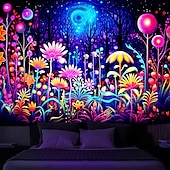 cheap Blacklight Tapestries-Blacklight Tapestry UV Reactive Glow in the Dark Flower Trippy Misty Nature Landscape Hanging Tapestry Wall Art Mural for Living Room Bedroom
