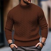 preiswerte Herrenpullover-Herren Rollkragenpulli Pullover Zur Seite fahren Gerippt Gedrehtes Stricken Strick Glatt Rollkragen warm halten Brautkleider schlicht Freizeitskleidung Urlaub Bekleidung Herbst Winter Kamel Schwarz M