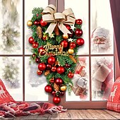 abordables Couronnes, Guirlandes &amp; Décorations-couronne de Noël en rotin pour porte d&#039;entrée, décoration murale, boule, pendentif d&#039;arbre à l&#039;envers, décoration créative, mise en page de scène de fenêtre, arc, porte suspendue