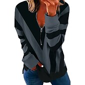 billiga Tröjor och tröjor-Kvinnors zip-up sweatshirt pullover färgblock abstrakt avslappnad dragkedja streetwear grundläggande V-hals lång ärm vår och höst höst och vinter bekväm andningsbar mjuk tyg