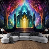 billige Blacklight -billedvev-blacklight gobelin uv reaktiv glød i mørket glød party neon trippy misty fantasy palace hengende billedvev veggkunst veggmaleri for stue soverom