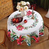 baratos Decoração de Natal-Toalha de mesa redonda à prova d&#039;água e resistente a óleo, cobertura de mesa com decoração de inverno para jantar patry