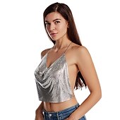economico Costumi e travestimenti sexy-Brillanti Sexy Anni &#039;80 Catena per il corpo Top Corto Disco Per donna Feste Club Adulti Top