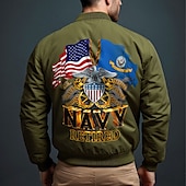 Men's National Flag Bomber Jacket Coat Outdoor Sports Vintage Casual Vacation Daily Wear Going out Printing Denim Fall & Winter Standing Collar Long Sleeve Black Red Army Green 15