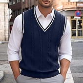 cheap Men&#039;s Pullover Sweater-Men&#039;s Sweater Vest Pullover Sweater Jumper Dress Sweater Knit Sweater Ribbed Cable Knit Regular Knitted Plain V Neck Keep Warm Modern Contemporary Daily Wear Going out Clothing Apparel Fall Winter
