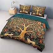 abordables Ensembles de housse de couette-Ensemble de housse de couette à motif d&#039;arbre de vie médiéval, ensemble de literie en coton de luxe doux 3 pièces, décoration de maison, cadeau, housse de couette king queen