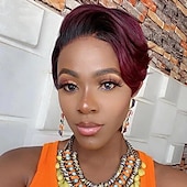 baratos peruca mais velha-Perucas de cabelo curtas com corte pixie perucas retas para mulheres perucas de substituição de cabelo sintéticas resistentes ao calor