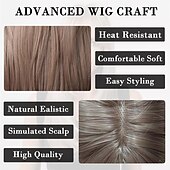 economico Parrucche trendy sintetiche-evidenzia parrucca bionda marrone con frangia parrucche diritte naturali di media lunghezza per donne parrucche sintetiche in fibra resistente al calore per cosplay quotidiano