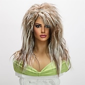 abordables Perruques historiques-Perruque synthétique de 20 pouces pour femmes - Perruque longue ondulée bouclée marron blanche des années 70 80 résistante à la chaleur - Idéale pour les fêtes de carnaval et les costumes Cosplay