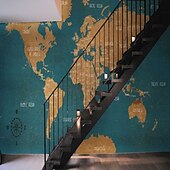 baratos Papel de Parede-Mapa do mundo papel de parede mural atlas vintage cobertura de parede adesivo peel and stick removível pvc/material de vinil autoadesivo/adesivo necessário decoração de parede para sala de estar