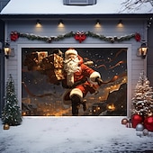 cheap Garage &amp; Door Banners-Christmas Door Decorations Outdoor Garage Door Cover Santa Xmas Door Banner Santa Claus Snowman Large Door Mural Backdrop Decoration forHoliday Home Wall Decorations