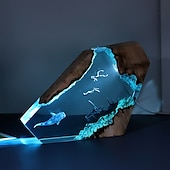 cheap Table Lamps-Shark Whale Ocean Art Ornament Gift Solid Wood Resin Night Light for Office Desktop Christmas Gift