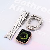preiswerte Apple Watch-Armbänder-Gliederarmband Kompatibel mit Apple Watch Armband 40mm 41mm 44mm 45 mm mit Fall Herren Schmetterlingsschnalle Edelstahl Ersatzarmband für iwatch Series 9 8 7 6 5 4 SE