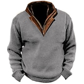 cheap Basic Sweatshirts-Men&#039;s Sweatshirt Navy Blue Brown Army Green Gray Standing Collar Color Block Vintage Style Daily Wear Vacation Going out Corduroy Keep Warm Casual Fall &amp; Winter Clothing Apparel Hoodies Sweatshirts