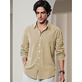 cheap Luxury Linen Shirts-10% Linen Button-Down Men&#039;s Shirt Linen Shirt White Pink Navy Blue Long Sleeve Solid Color Collar Spring &amp; Summer Casual Daily Clothing Apparel