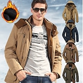 billiga Herrjackor och -rockar-herr vinter fleecejacka militära taktiska jackor tjocka varma jackor avtagbar luva vindjacka sport trenchcoats topp parka plus size fleecefoder flerfickor fritids ytterkläder brun