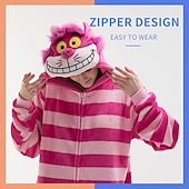 cheap Onesie Costumes-Adults&#039; Kigurumi Pajamas Cat Chesire Cat Animal Striped Onesie Pajamas Polar Fleece Cosplay For Men and Women Halloween Animal Sleepwear Cartoon Festival / Holiday Costumes / Leotard / Onesie