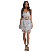 abordables Costumes de danse-Femme Danseur Danse du ventre Danse Spectacle Costume de danse du ventre Robe de boîte de nuit Brille &amp; Scintille Polyester Argent Bleu Clair Noir Haut Jupe