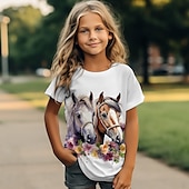 cheap Girl&#039;s 3D Animals-Girls&#039; 3D Horse Tee Shirts Short Sleeve 3D Print Summer Active Fashion Cute Kids 3-12 Years Crew Neck Outdoor Casual Daily Regular Fit