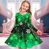 abordables Vestido con visión brillante en 3D-Girls &#039; 3D Copo Vestido Vestido de copo de nieve Manga Larga Impresión 3D Otoño Invierno Vacaciones Deporte Diario Estilo lindo Casual Hermosa Niños 4-12 años Vestido informal Vestido de una línea