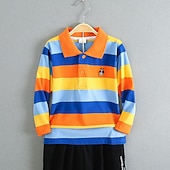 billiga T-shirts och skjortor för pojkar-Barn Pojkar T-shirt Tee Tecknat Rand Långärmad Knapp Bomull Barn Top Skola Förtjusande Dagligen Vår Höst GUCI långärmade tjocka ränder 7-13 år