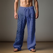 voordelige Klassiek-Voor heren Grafisch MOON Linnen broek Broeken Wijde broek Medium Taille Casual Vakantie Alledaagse kleding Uitgaan Lente Herfst Zwart Licht Bruin Blauw
