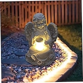 billige Landskapslys-hageengel staty, engle fe statuett med solenergi lys, hage harpiks engel figurer ornament engle dekorasjon for plen kirkegård minnegaver, skytsengel hage statuette-jente