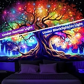 billige boho billedvev-blacklight billedvev uv reaktiv glød i det mørke livets tre trippy tåkete natur landskap hengende billedvev veggkunst veggmaleri for stue soverom