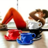 cheap Mugs &amp; Cups-Unique Face Shaped Water Cup With Saucer, Creative Coffee Cup Set, Microwave And Dishwasher Safe