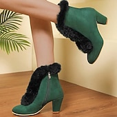 baratos Década de 1920-Botas femininas de salto alto com acabamento em pele e camurça verde vitoriana e zíper lateral - perfeitas para estilo vintage e moda de inverno
