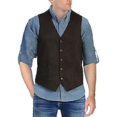 baratos Velho Oeste-Retro Vintage Vest Waistcoat West Cowboy Solid Color V Neck Fancy Dress Men's Bachelorette Party Adults' Vest