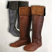 baratos Calçado-Retro Vintage Medieval Renascentista Sapatos Botas Longas Botas sem salto Feira Ren Pirata Viking Ranger Côr Sólida Homens Mulheres Pirata Dia Das Bruxas Carnaval Baile de Máscaras Espetáculo Adulto