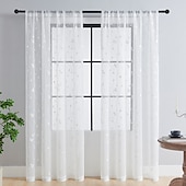abordables Voilages-Rideau semi-transparent blanc brodé de feuilles, ensemble de rideaux à passe-tringle, panneau de fenêtre, drapé pour chambre de fille/chambre d&#039;enfant/crèche/salon 1 panneau