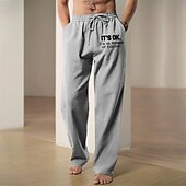 abordables Maison-Homme Graphique Lettre Pantalons en Lin Pantalons Pantalons Amples Taille Moyenne Occasionnel Vacances Tenue quotidienne Sortir Printemps Automne Noir Bleu Vert