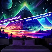 cheap Blacklight Tapestries-Blacklight Tapestry UV Reactive Glow in the Dark Glow Party Neon Egyptian Pyramid Psychedelic Trippy Misty Hanging Tapestry Wall Art Mural for Living Room Bedroom