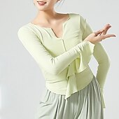 お買い得  ダンス練習着-アクティブウェア 上着 ピュアカラー スプライシング 女性用 性能 訓練 長袖 ハイウエスト ポリエステル