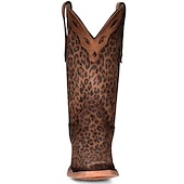 levne Cowboy &amp; Western Boots-dámské kovbojské boty s leopardím vzorem - kožené boty západního stylu po kolena s tyrkysovou podšívkou