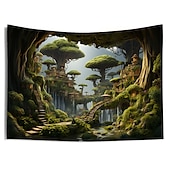 levne Lesní tapisérie-domy na stromech les závěsný gobelín nástěnné umění velký gobelín nástěnná malba výzdoba fotografie pozadí přikrývka opona domácí ložnice dekorace obývacího pokoje