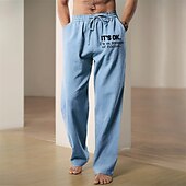 abordables Maison-Homme Graphique Lettre Pantalons en Lin Pantalons Pantalons Amples Taille Moyenne Occasionnel Vacances Tenue quotidienne Sortir Printemps Automne Noir Bleu Vert