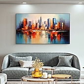 cheap Landscape Paintings-Handmade Original City Landscape Oil Painting On Canvas Wall Art Decor Coastal Building Painting for Home Decor With Stretched Frame/Without Inner Frame Painting